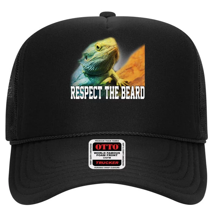 Respect The Beard Funny Bearded Dragon High Crown Mesh Trucker Hat