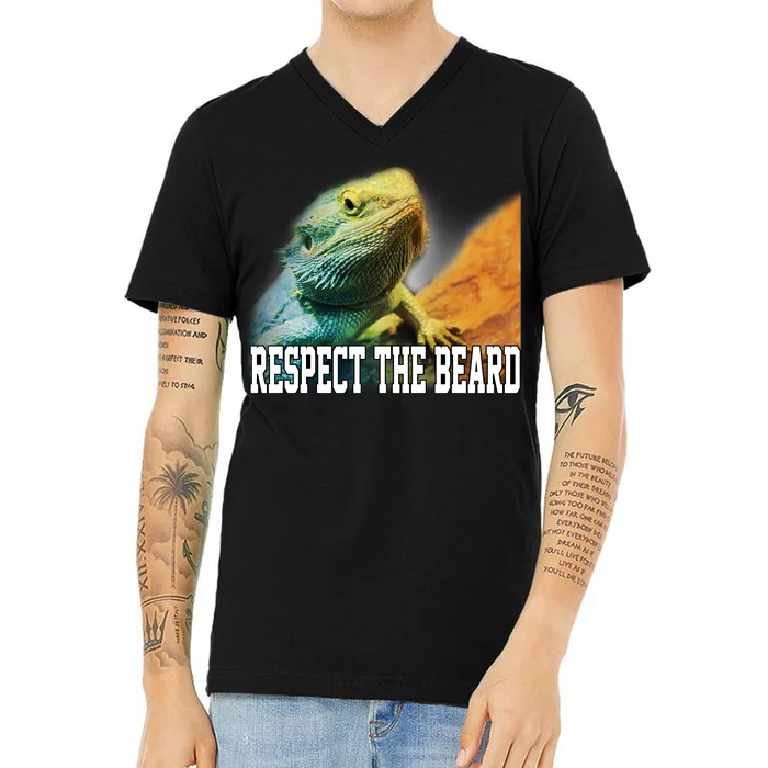 Respect The Beard Funny Bearded Dragon V-Neck T-Shirt