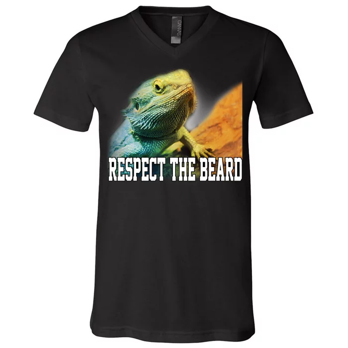 Respect The Beard Funny Bearded Dragon V-Neck T-Shirt