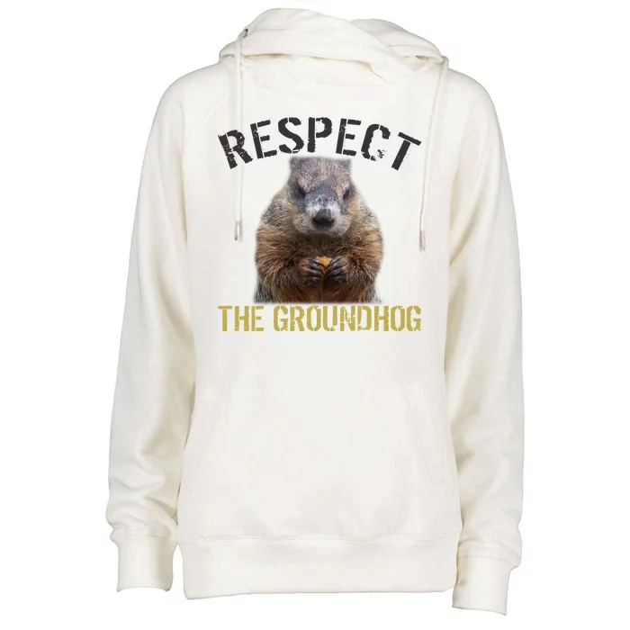 Respect The Groundhog Womens Funnel Neck Pullover Hood