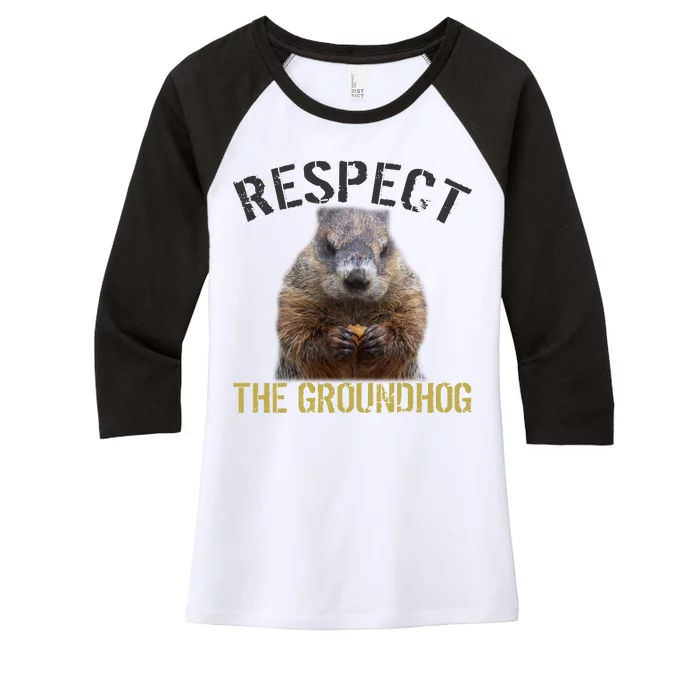 Respect The Groundhog Women's Tri-Blend 3/4-Sleeve Raglan Shirt