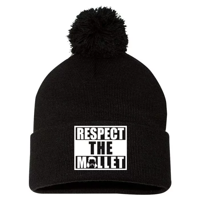 Respect The Mullet Hair Game Box Graphic Pom Pom 12in Knit Beanie