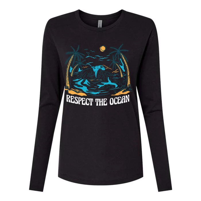 Respect The Ocean Womens Cotton Relaxed Long Sleeve T-Shirt