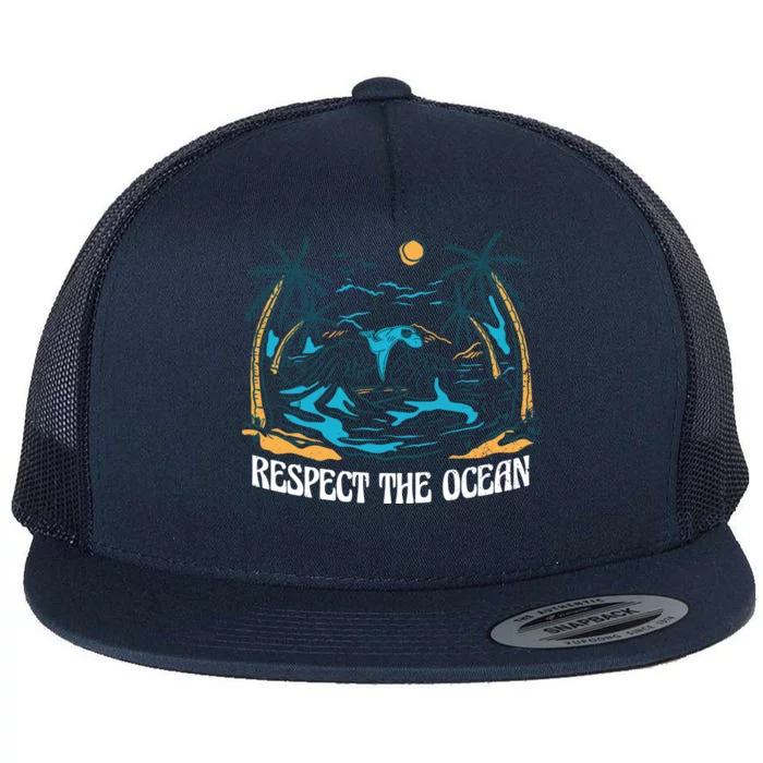 Respect The Ocean Flat Bill Trucker Hat