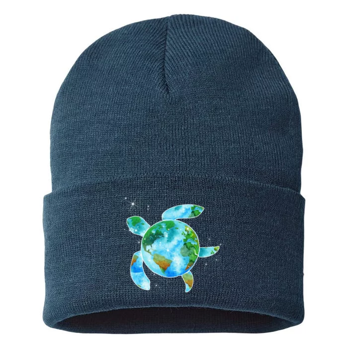 Restore Earth Sea Turtle Art Save The Planet Sustainable Knit Beanie