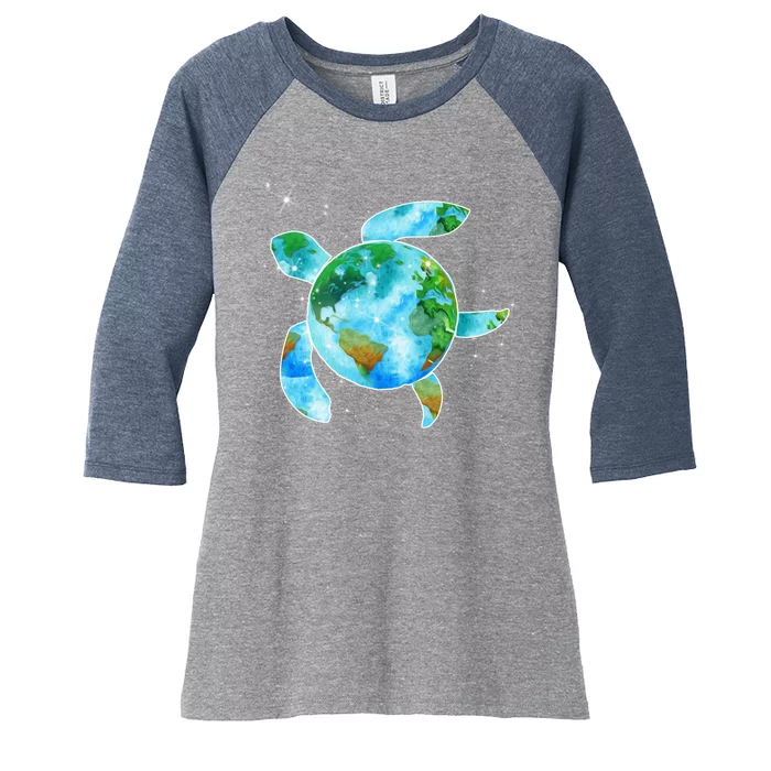 Restore Earth Sea Turtle Art Save The Planet Women's Tri-Blend 3/4-Sleeve Raglan Shirt