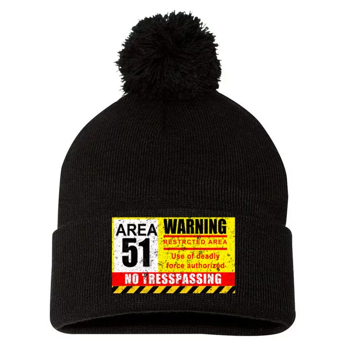 Restricted Area 51 No Trespassing Funny Pom Pom 12in Knit Beanie