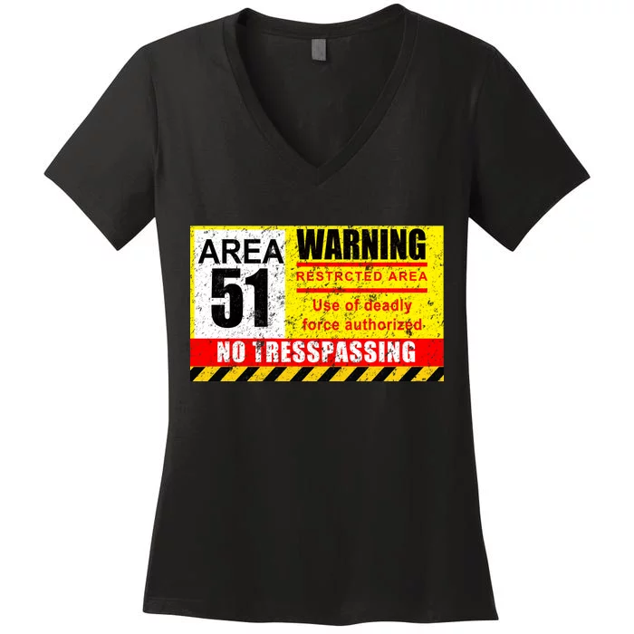 Restricted Area 51 No Trespassing Funny Women's V-Neck T-Shirt