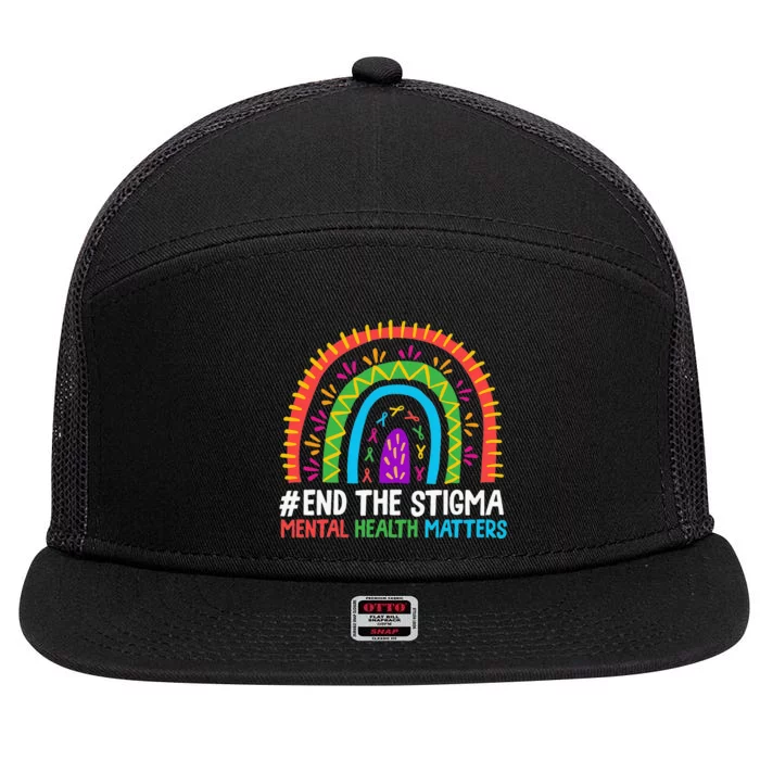 Rainbow End The Stigma Mental Health Matter Awareness 7 Panel Mesh Trucker Snapback Hat