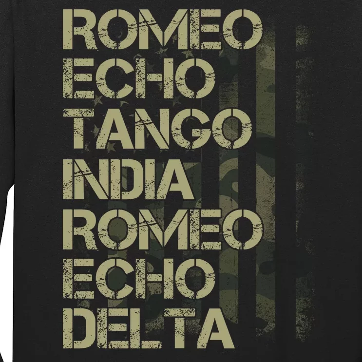 Romeo Echo Tango India Romeo Echo Delta American Flag Grunge Military Long Sleeve Shirt