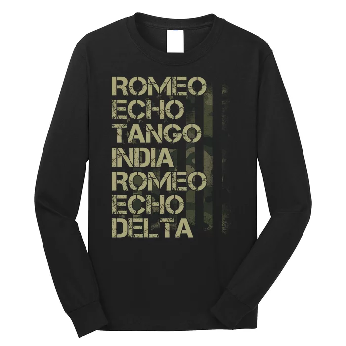 Romeo Echo Tango India Romeo Echo Delta American Flag Grunge Military Long Sleeve Shirt