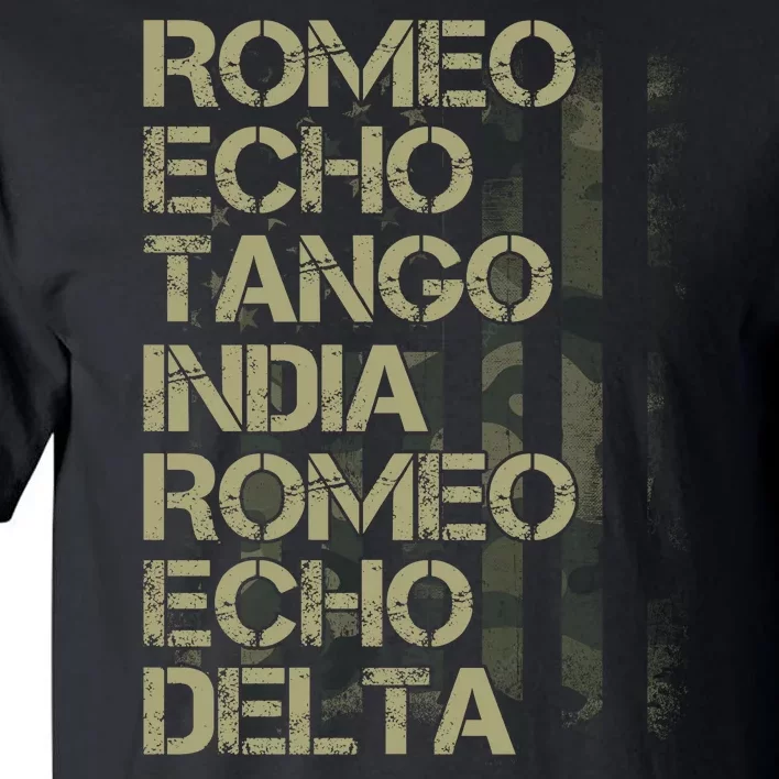 Romeo Echo Tango India Romeo Echo Delta American Flag Grunge Military Tall T-Shirt