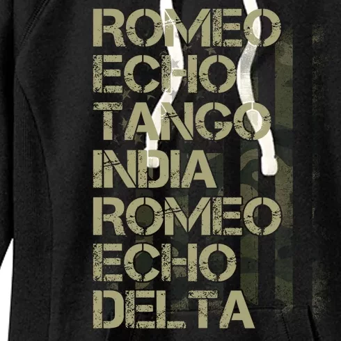 Romeo Echo Tango India Romeo Echo Delta American Flag Grunge Military Women's Fleece Hoodie