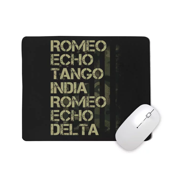 Romeo Echo Tango India Romeo Echo Delta American Flag Grunge Military Mousepad