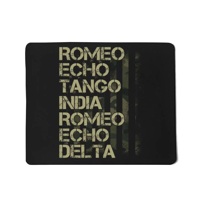 Romeo Echo Tango India Romeo Echo Delta American Flag Grunge Military Mousepad