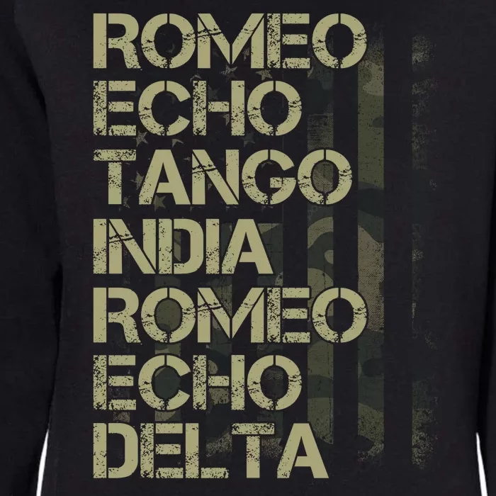 Romeo Echo Tango India Romeo Echo Delta American Flag Grunge Military Womens California Wash Sweatshirt