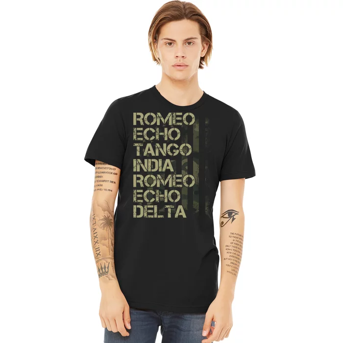 Romeo Echo Tango India Romeo Echo Delta American Flag Grunge Military Premium T-Shirt