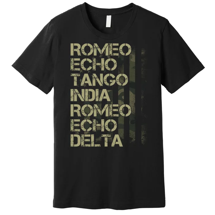 Romeo Echo Tango India Romeo Echo Delta American Flag Grunge Military Premium T-Shirt