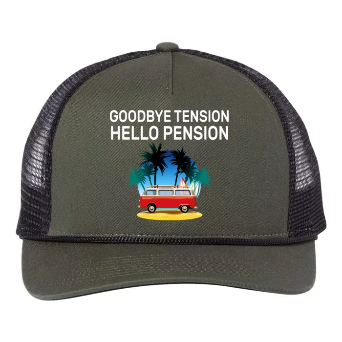 Retired Goodbye Tension Hello Pension Vacation Retro Rope Trucker Hat Cap