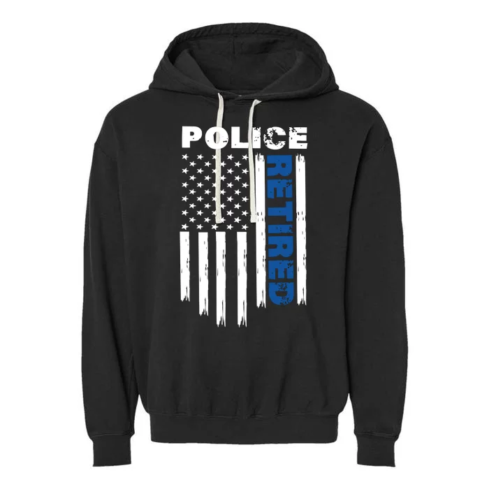 Retired Police Blue Flag Garment-Dyed Fleece Hoodie