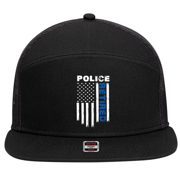 Retired Police Blue Flag 7 Panel Mesh Trucker Snapback Hat