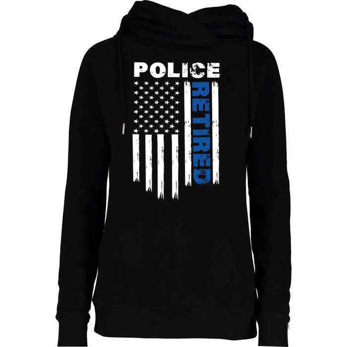 Retired Police Blue Flag Womens Funnel Neck Pullover Hood