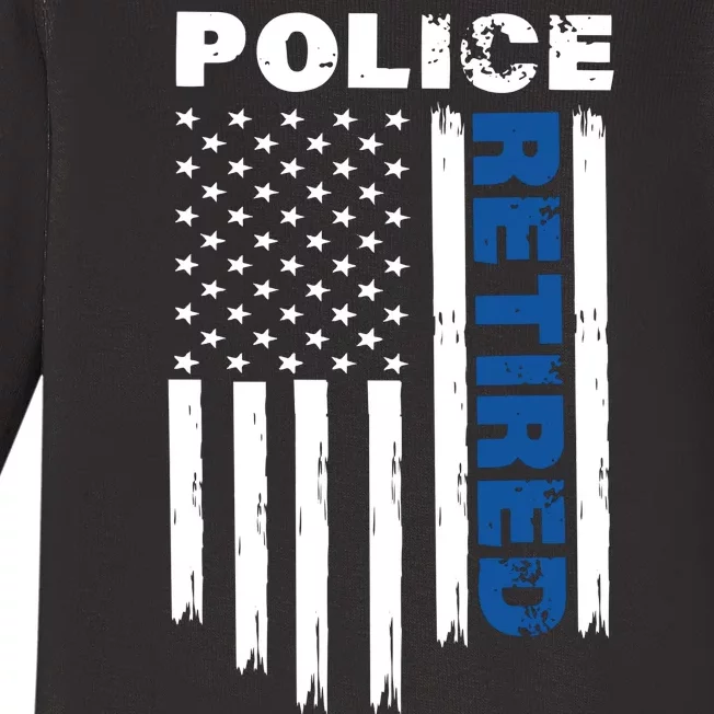 Retired Police Blue Flag Baby Long Sleeve Bodysuit