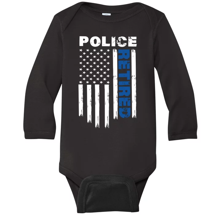 Retired Police Blue Flag Baby Long Sleeve Bodysuit