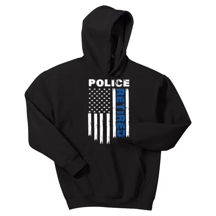 Retired Police Blue Flag Kids Hoodie