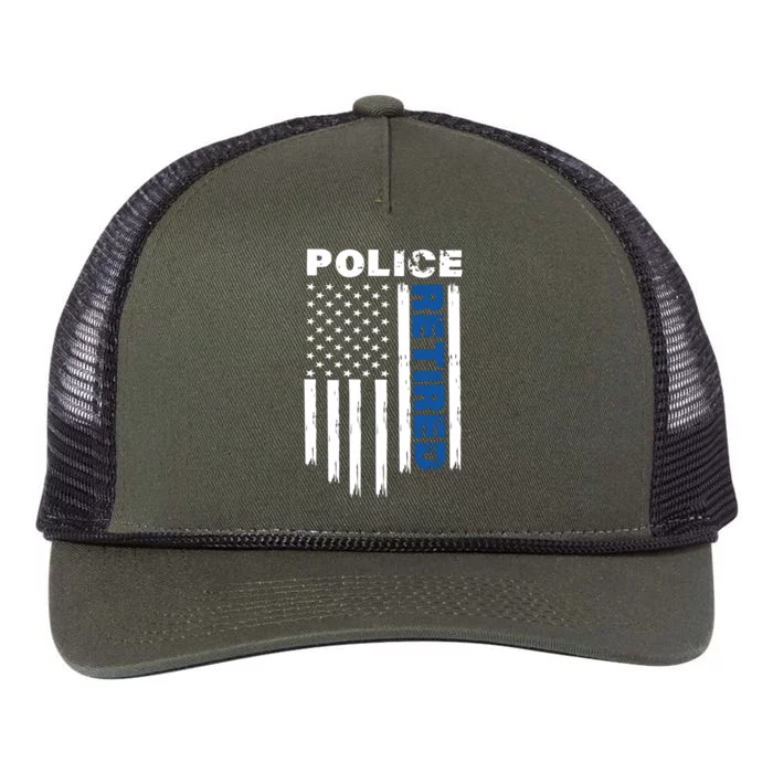 Retired Police Blue Flag Retro Rope Trucker Hat Cap