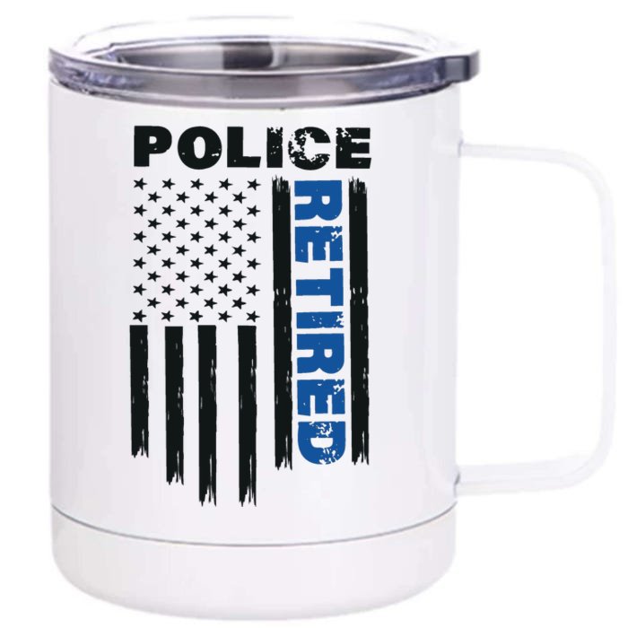 Retired Police Blue Flag Front & Back 12oz Stainless Steel Tumbler Cup