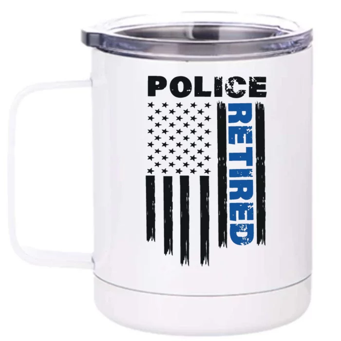 Retired Police Blue Flag Front & Back 12oz Stainless Steel Tumbler Cup