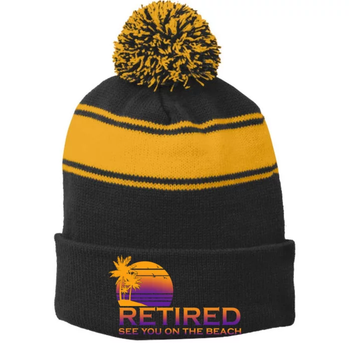 Retired See You On The Beach Stripe Pom Pom Beanie