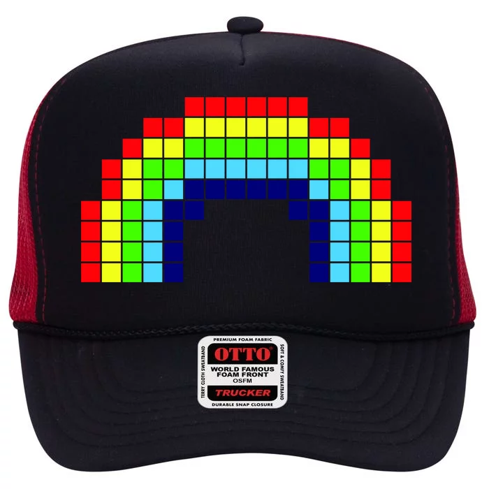 Retro 8 Bit Rainbow High Crown Mesh Trucker Hat