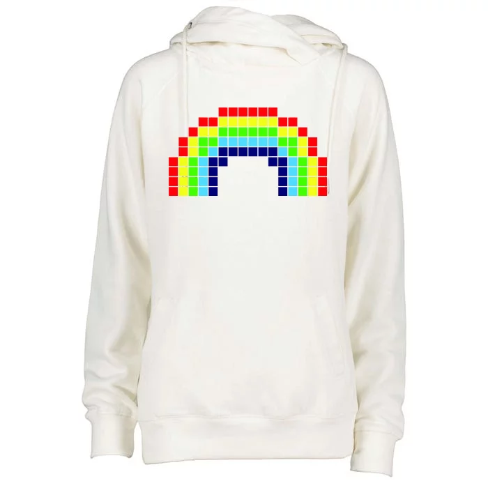 Retro 8 Bit Rainbow Womens Funnel Neck Pullover Hood