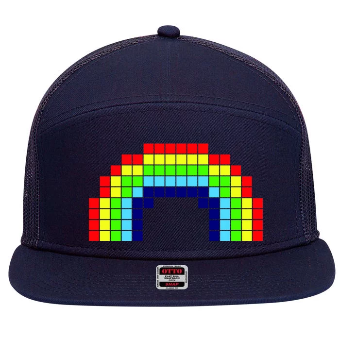 Retro 8 Bit Rainbow 7 Panel Mesh Trucker Snapback Hat