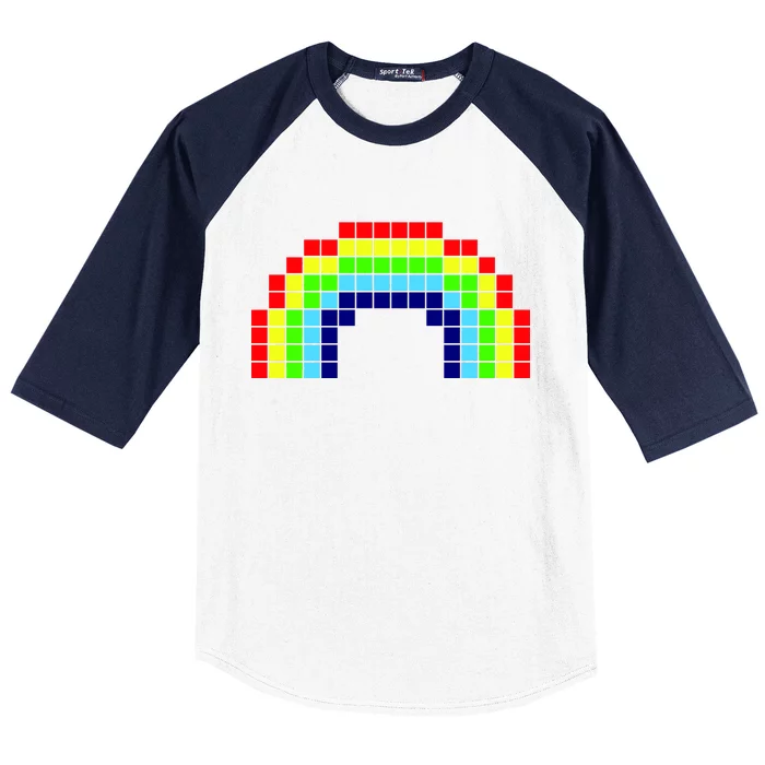 Retro 8 Bit Rainbow Baseball Sleeve Shirt