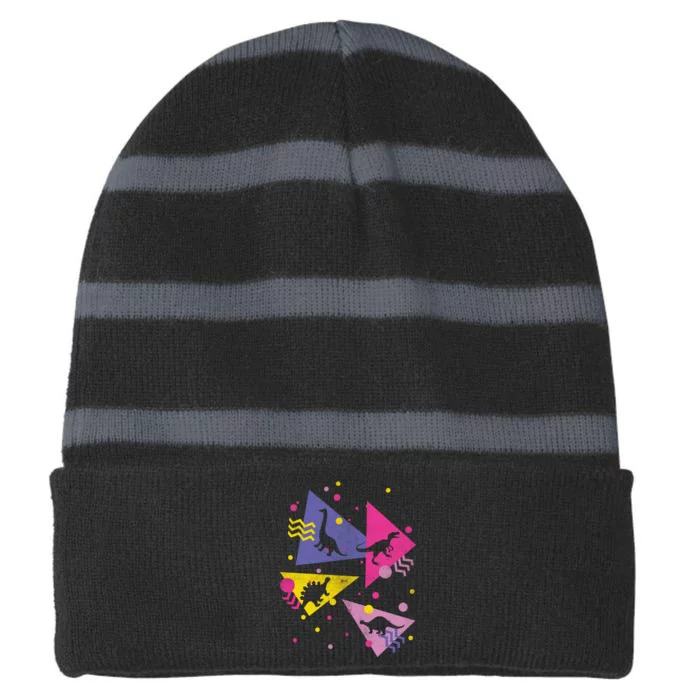 Retro 80's Dinosaurs Striped Beanie with Solid Band