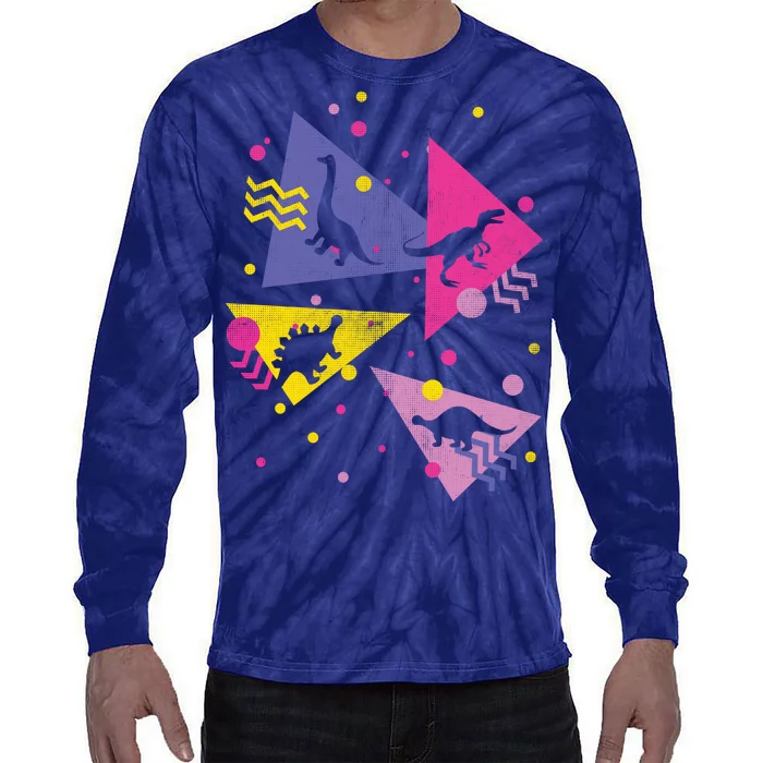 Retro 80's Dinosaurs Tie-Dye Long Sleeve Shirt