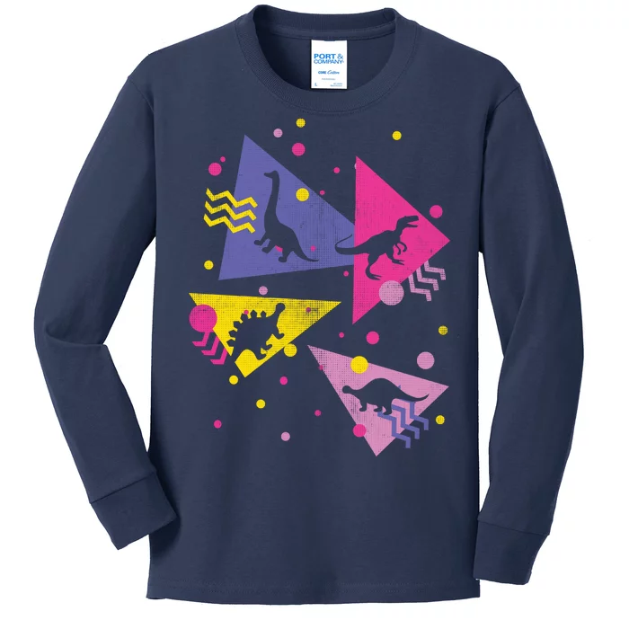 Retro 80's Dinosaurs Kids Long Sleeve Shirt