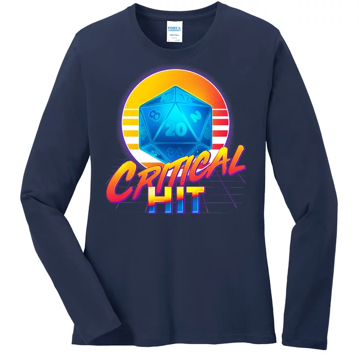 Retro 80's DnD Critical Hit Ladies Long Sleeve Shirt