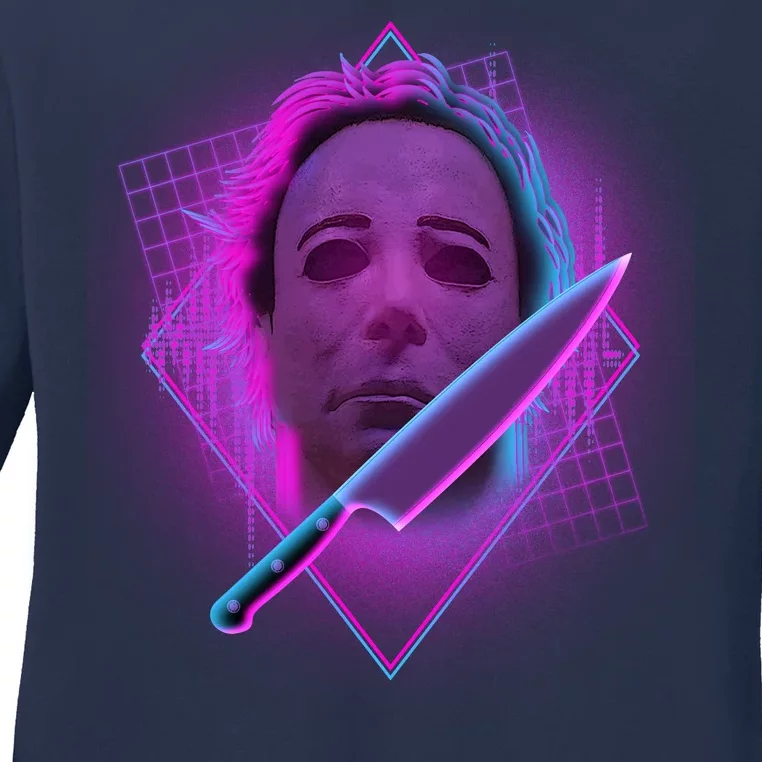 Retro 80's Eighties Myers With Knife Ladies Long Sleeve Shirt