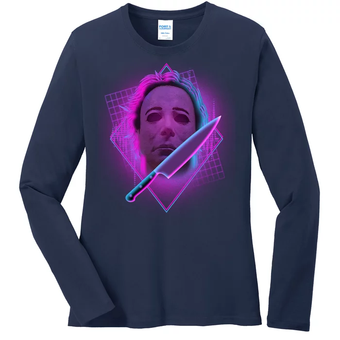 Retro 80's Eighties Myers With Knife Ladies Long Sleeve Shirt