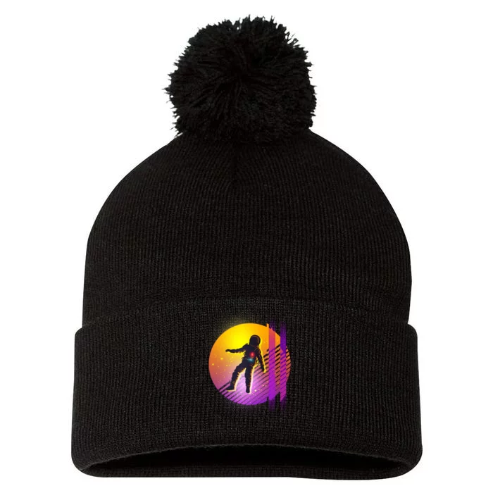 Retro 80's Glitch Astronaut Pom Pom 12in Knit Beanie