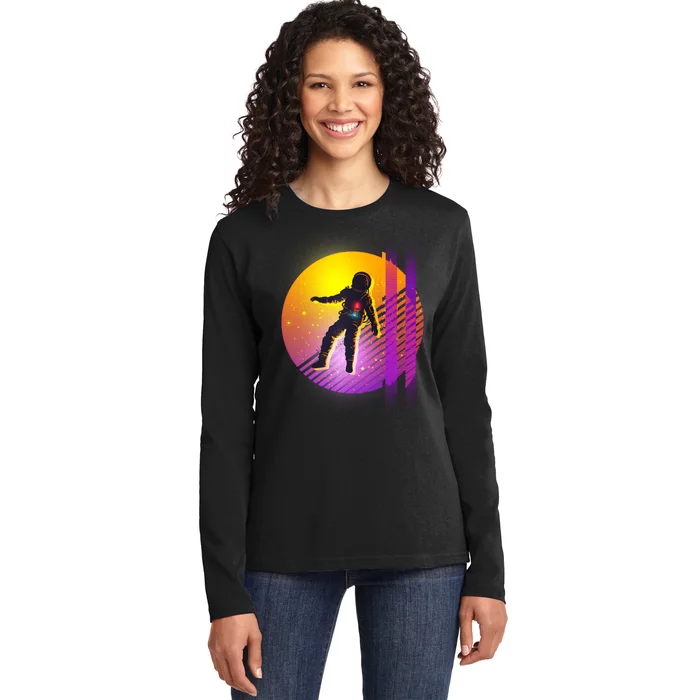 Retro 80's Glitch Astronaut Ladies Long Sleeve Shirt