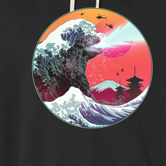 Retro 80's Godzilla Attack Wave Garment-Dyed Fleece Hoodie