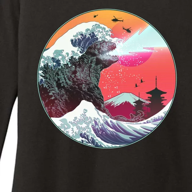 Retro 80's Godzilla Attack Wave Womens CVC Long Sleeve Shirt