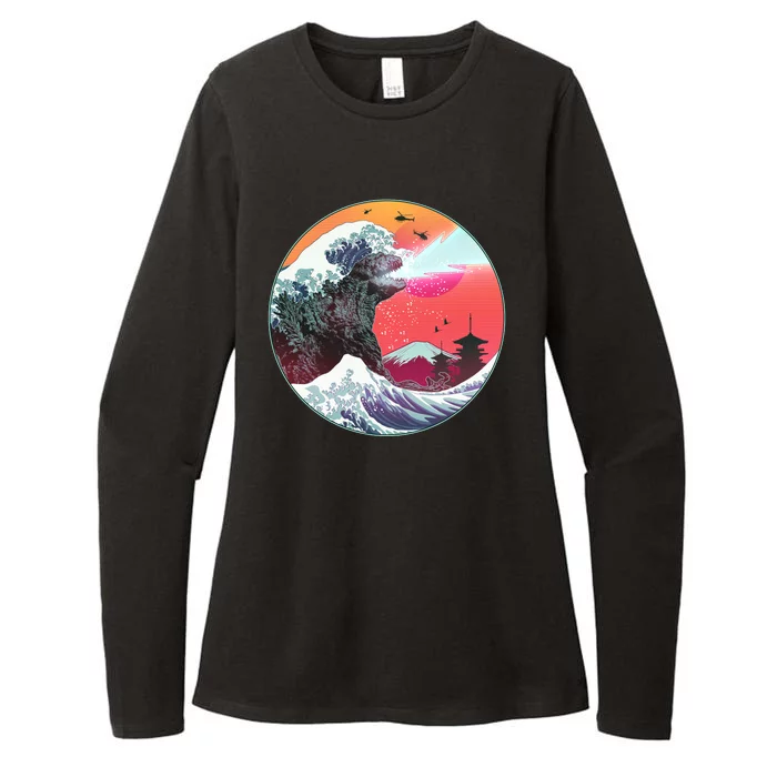 Retro 80's Godzilla Attack Wave Womens CVC Long Sleeve Shirt