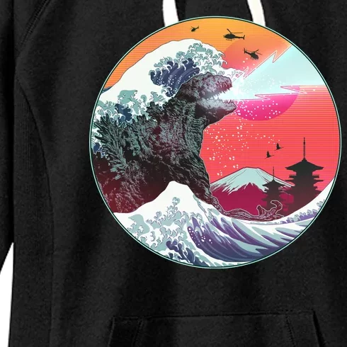 Retro 80's Godzilla Attack Wave Women's Fleece Hoodie