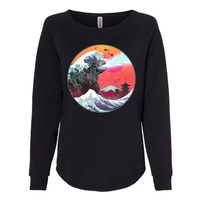 Retro 80's Godzilla Attack Wave Womens California Wash Sweatshirt